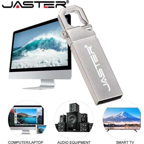 JASTER Metal key chain USB flash drive memory stick Custom logo pen drive 16GB 32GB 64GB 128GB USB 2.0 climbing button carabiner