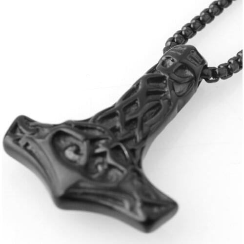 Fashion Viking Thor Hammer Pendant Necklace Cool Biker Mens Stainless Steel Gold Black Tone Classic Jewelry
