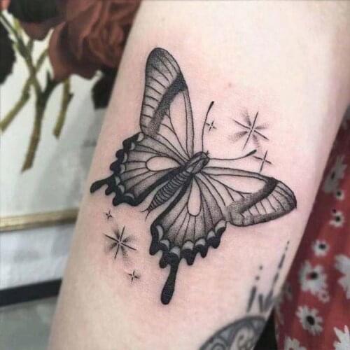 1PC Black Butterfly Fake Tattoo Stickers For Men Women Cute Waterproof Animal Temporary Tattos Flash Party Decals Tatoos