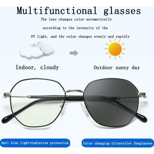 2020 New RMM polygon Anti blue light Discolored Sunglasses metal eyeglasses for men women multi-function Photochromic glasses
