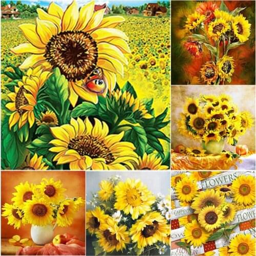 New 5D DIY Flower Diamond Painting Sunflower Diamond Embroidery Cross Stitch Full Square Round Drill Manual Art Gift Home Decor