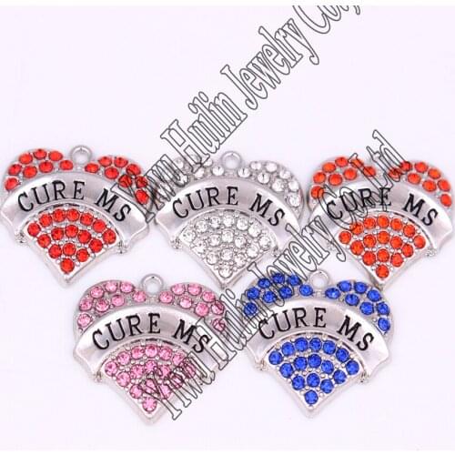 New Arrival 20 pcs a lot rhodium plated CURE MS with crystal heart pendant