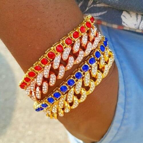 2021 New Arrived Gorgeous Gold Silver Color Heavy Iced Out Bling Cz Cuban Chain Men Fashion 16cm 18cm Hip Hop Jewlery Bracelets