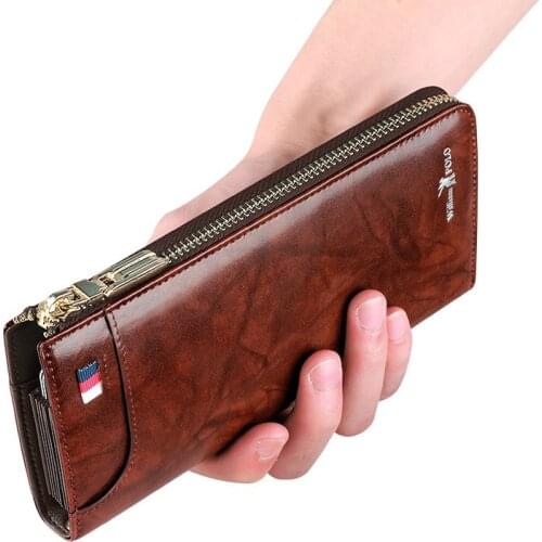 New Men Wallet Long Clutch Accordion Credit Card Holder Genuine Leather Phone Purse Multi Card Case Zipper Organizer