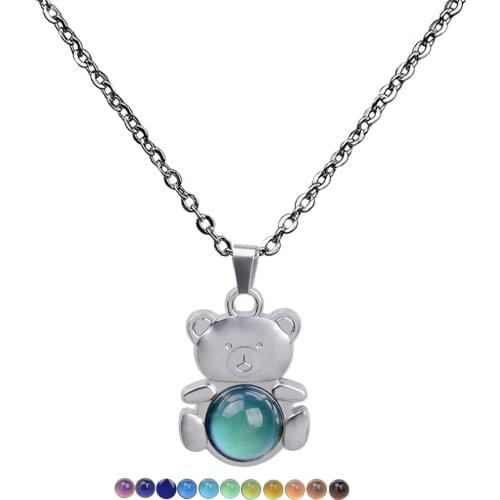 Stainless Steel Temperature Sensing Mood Discoloration Bear Dolphin Turtle Emotion Necklace Womens Gift