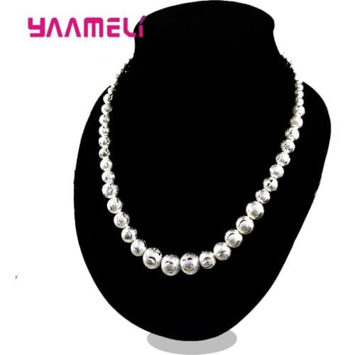 Vintage Smooth Round Charm Beads Trendy Pendant Necklace 925 Sterling Silver Jewelry Necklace For Women Female Gift