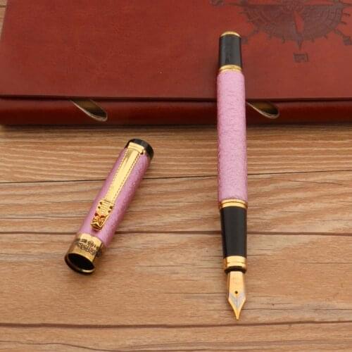 Frosted Pink Fountain Pen Metal Golden Trim 0.7 1.1 1.5 1.9 2.5 2.9 Calligraphy Stationery Office School Supplies Writing Gift