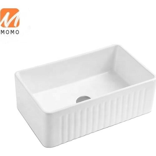Rectangular Apron Reversible Fireclay Single Bowl Ceramic Kitchen Sink with Strainer