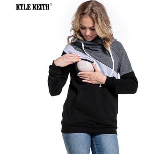 Plus Size S-2XL Womens Breastfeeding Maternity Nursing Hoodie Sweatshirt Long Sleeve Patchwork Zipper Pullover Top