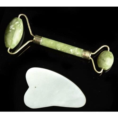 2pcs Natural Jade Face Roller Guasha Board SPA Therapy Face Roller Guasha Board SPA Therapy Skin Beauty Care