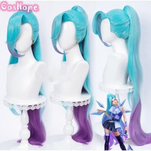 Seraphine Cosplay LOL Kda Cosplay Girls 100cm Christmas Blue Purple Wig Cosplay Anime Cosplay Wigs Heat Resistant Synthetic Wigs