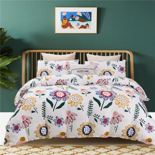 Cute Cartoon Colorful Flowers Modern Luxury Comforter Bedding Set Fashion King Queen Twin Size Bed Linen Duvet Cover Sets Gift