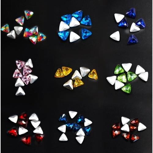 6 8 10mm Triangular Point Back Crystal Glass Glue On Rhinestone With Diy Colorful Triangular Beads For Costume Jewelry