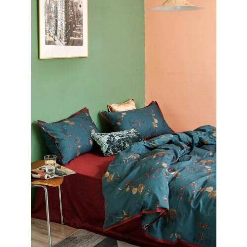 Light Luxury High-End 60 Pieces Satin Four-Piece Set Pure Cotton All Cotton Nordic Retro Bedding Bed Sheet Quilt Cover