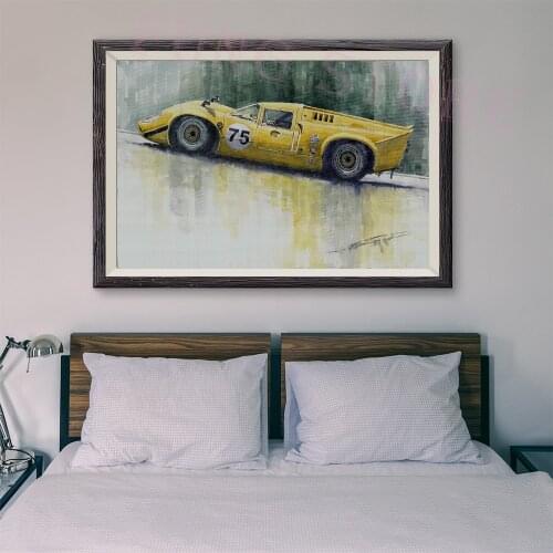 T173 Retro Racing Car Classic Painting Yellow car 23 Custom Silk Poster Home Deco Wall Art Christmas Gift