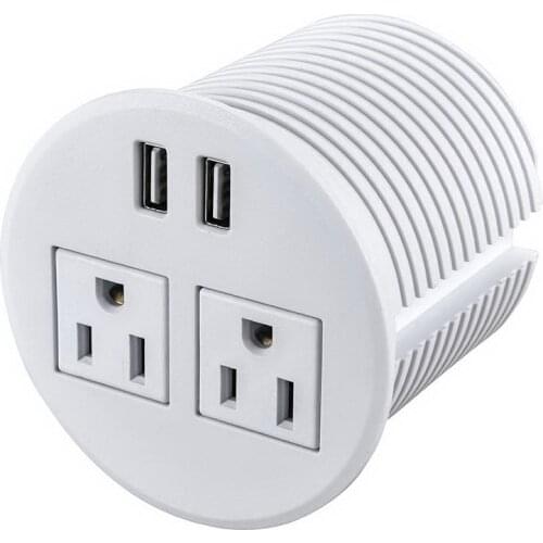 Amazon Haylink brand factory for 80mm white Recessed Round desk Power Grommet 2 AC outlet 2 usb charging port socket in white