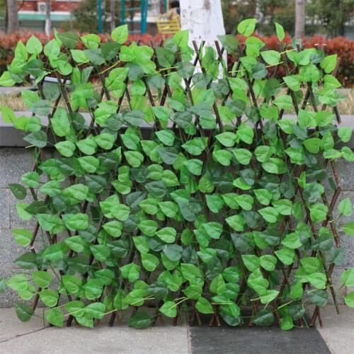 Garden Fence Decoration Privacy Wood With Artificial Green Leaf Retractable Extension Fencing For Courtyard Home Decoration 40cm