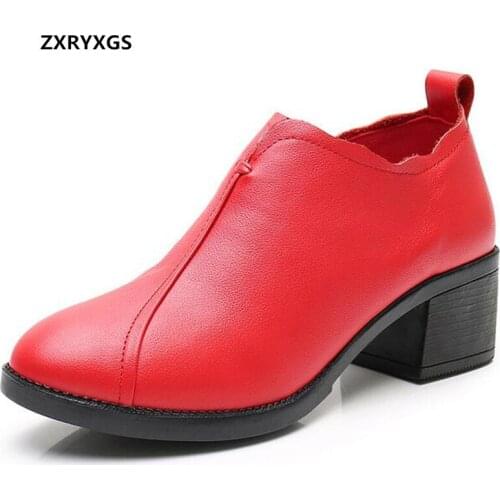 ZXRYXGS Top Cowhide Round Toe Genuine Leather Shoes Woman High Heels 2020 New Elegance Comfortable Women Shoes Shoes Size 34-42