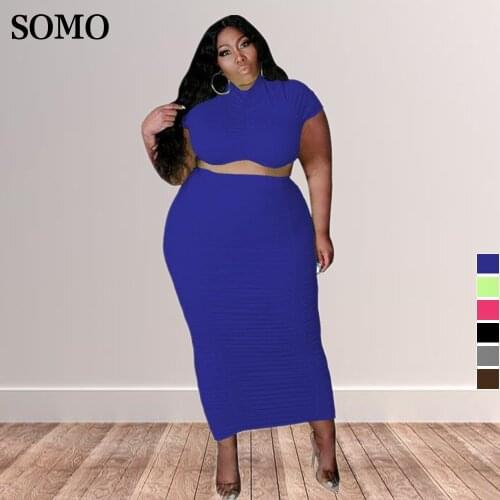 4xl 5xl Plus Size Womens Clothing Fashion Casual Solid Color Short Sleeved Folds Elegant Long Skirt Suit Wholesale Dropshipping
