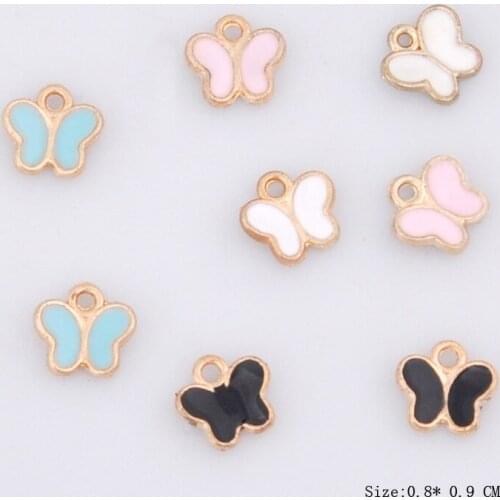 10pcs 8X9mm Japan Fashion Enamel butterfly charms, small mini metal butterfly pendants dangle for earrings jewelry making diy