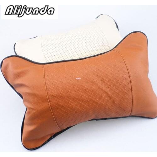 2pcs artificial leather neck headrest breathable car pillow for Skoda Octavia Fabia Rapid Superb Yeti Roomster