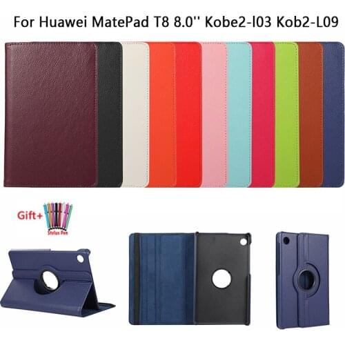 360 Rotating Tablet Case For Huawei MatePad T8 8.0'' Case Kobe2-l03 Kob2-L09 Stand PU Leather Cover for Matepad T8 C3-8 8.0 Inch