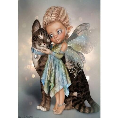 5D Diy Diamond Painting Cartoon Butterfly Elf And Cat Full Square Round Diamond Embroidery Cross Stitch Kits RhinestoneZP-4706