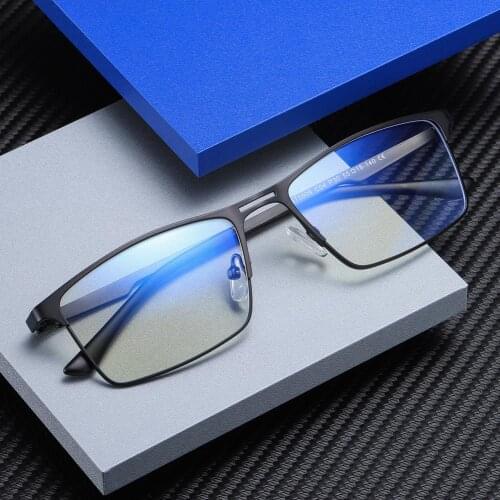 Anti blue Light Blocking Computer Glasses Rectangle Eyeglasses Blue Ray Spectacles non Prescription Metal Eyewear Frames for Men