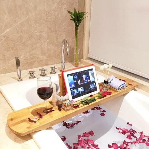 Bamboo Handmade Bath Tray Spa Bathtub Caddy Organizer Bathroom Shelves Apply for Pad/Book/Tablet Shower Storage Tray Bar Storage