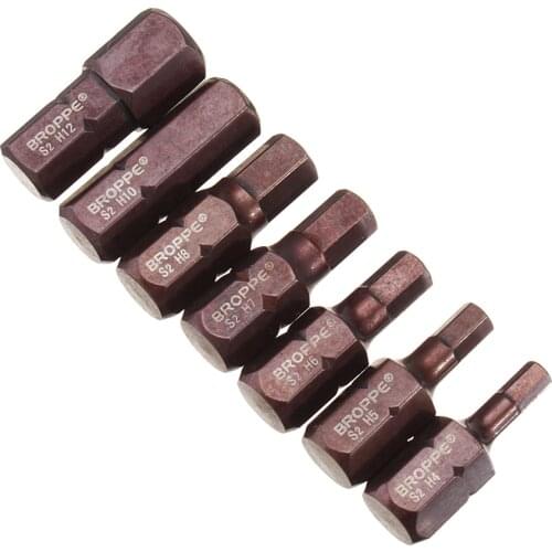 Broppe 7pcs 30mm hex bit 10mm hex shank impact driver H4 / H5 / H6 / H7 / H8 / H10 / H12