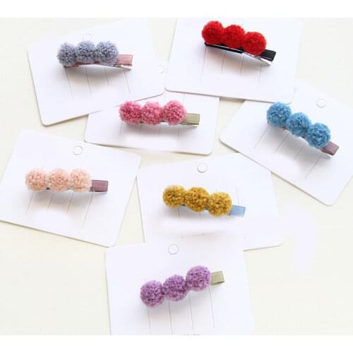 Baby Kids Girls Pompom Hairpins Cute Creative Soft Three Fur Balls Hair Clip Candy Color Barrettes Hairpins Hair accessories