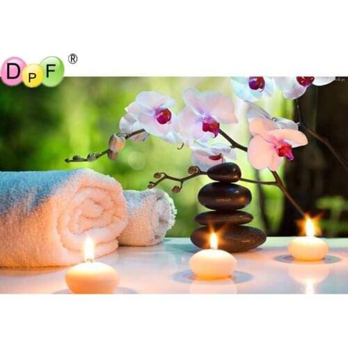 DPF Full Drill Square Diamond 5D Diamond Painting"Flowers and candlel"Diamond Embroidery Cross Stitch Rhinestone Mosaic Painting