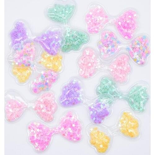 Wholesale 60Pcs 62*36mm Bow Tie Transparent PVC Glitter Sequin Appliques for DIY Craft Hat Patches Headwear Hair Clips Decor L01