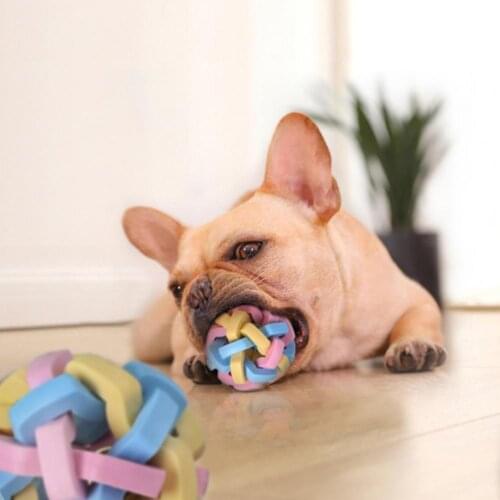Pet Toy Multi-color Teeth Clean Rubber Pets Chew Ball with Bell Bite Resistant Puppy Molar Supplies Safe Rubber Dogs Toys
