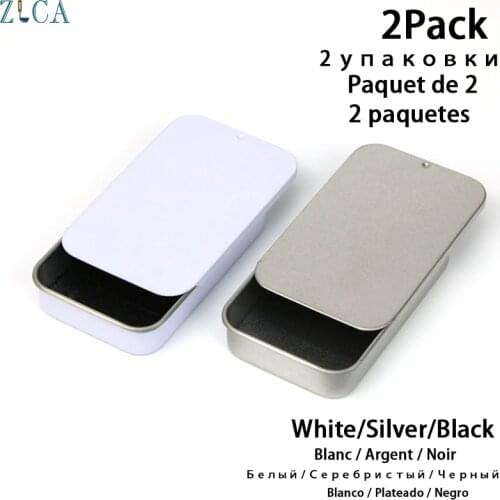 2Pcs Mini Tin Box Jewelry Organizer Sealed Slide Cover Storage Case Metal Silver Black White Candy Boxes Cans Coin Key Container