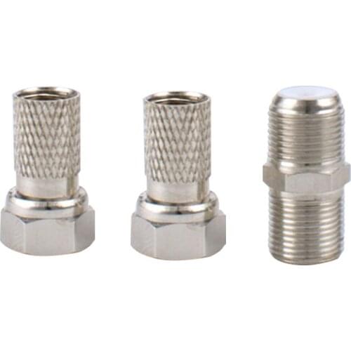 Kit contains 4 F-type connectors and 2 Straight through head For extending WF65 twin satellite cables Silver metal high quality