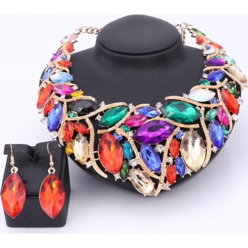 African Beads Jewelry Sets For Women Accessories Wedding Bridal Crystal Pendant Statement Necklace Earring Resin Gem Jewelry Set