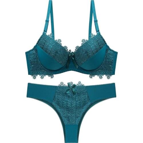 DKERT Sexy Women Push Up Sexy Lace Underwear Bra and Thong Set Female Bra and Panty Set