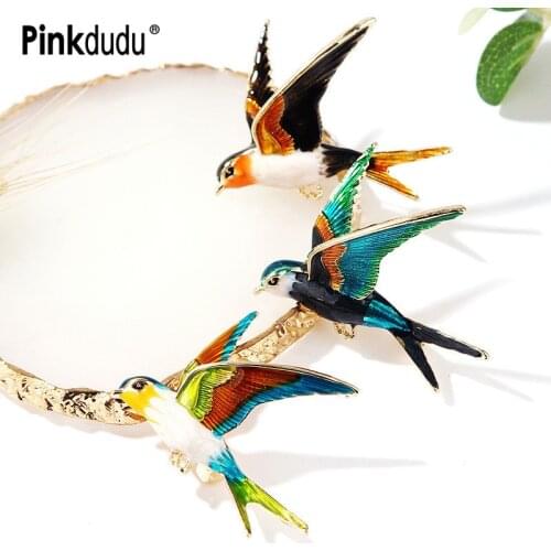 Pinkdudu Coloful Simple Brid Brooches and Pins Trendy Large Enamel Swallow Brooch for Women Corsage Party Dress Jewelry PD050