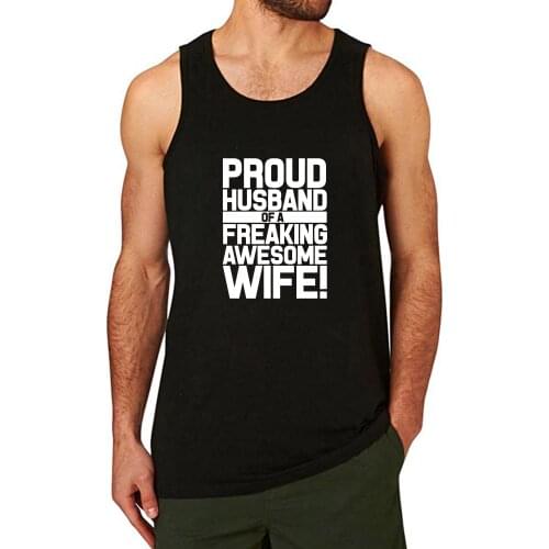 Lyprerazy Mens Proud Husband Of A Freaking Awesome Wife Workout Gym Funny Printed Tank Top