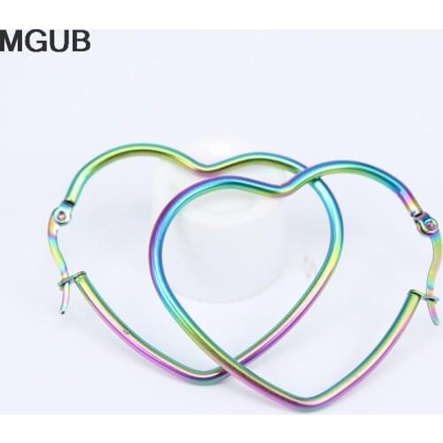 Stainless Steel Fashion Big Heart-shaped Hoop Earrings for Women Girls Hypoallergenic Jewelry Diameter 45-75MM LH849