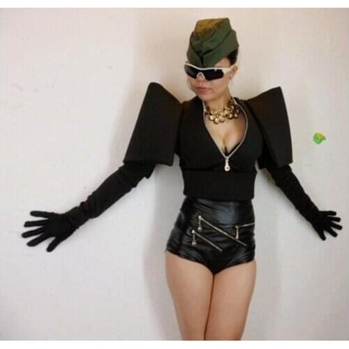 Fashion New style sexy Fashion star cape slim waist white red black top costumes female singer top stage bodysuit