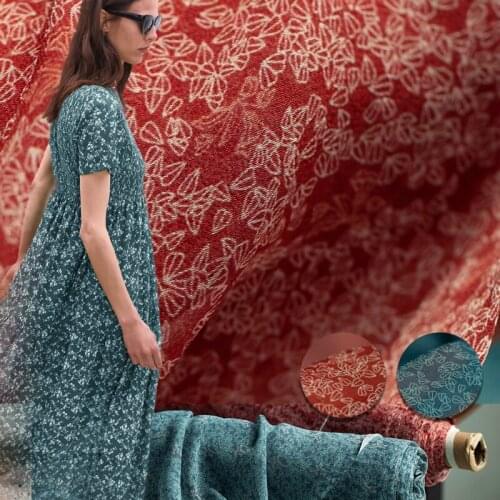 Printed small floral elegant and sheer pure silk Georgette fabric,red and blue colors,sewing for dress,scarf,craft by the yard