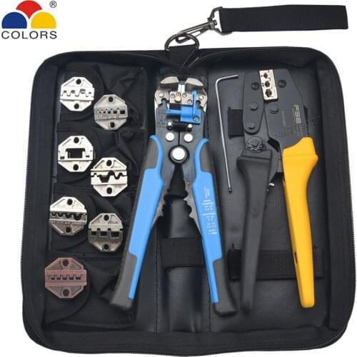 VSN Crimping Pliers Kit Tube Flag Plug Insulated Cable Wire Terminals Replace Jaws Multifunctional 220mm Ratchet Clamp Tools