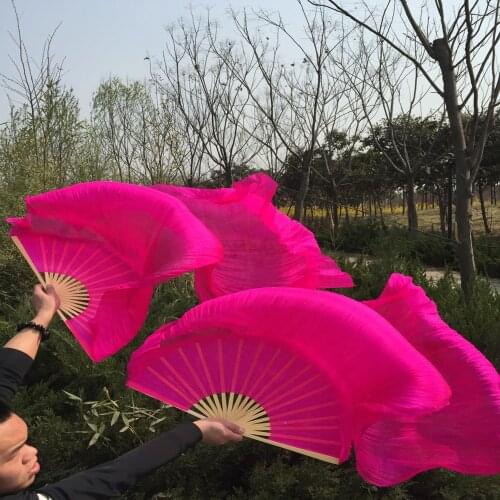 Newest dyed 180cm long 100% real silk veil Fans beautiful pure hot-Pink long bellydancing silk Fans