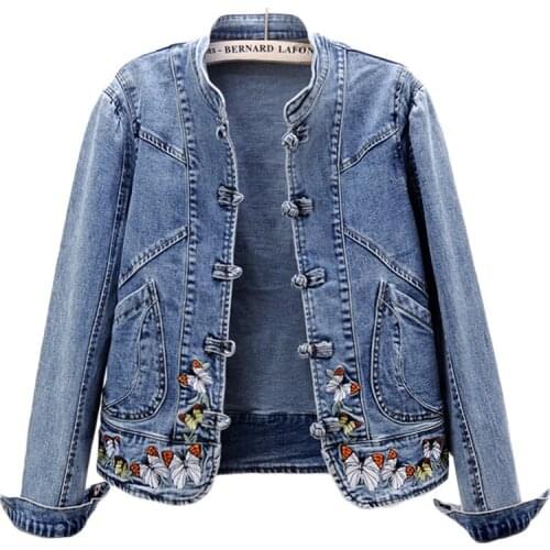 Spring 2021 New Embroidered Stretch Denim Jacket Women Short Jackets Cardigan Basic Jacket Plus Size Female Bomber Jacket Trend