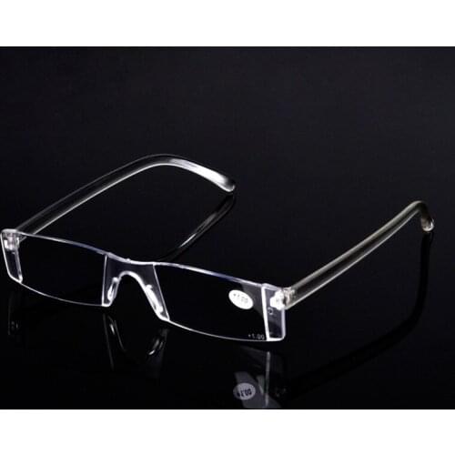 Iboode Men Women Frameless Reading Glasses Classic Resin Clear Lens Eyeglasses Fashion Ultralight Portable Presbyopia Eyewear