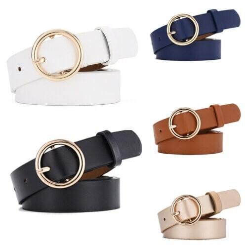 Unisex Round Buckle Belts 2019 New Mens and Womens Solid Color PU Leather Wide Belt Adjustable Belts