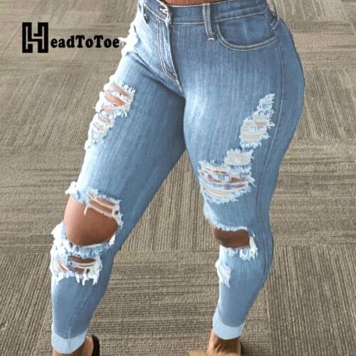 Ripped Tassel Design Skinny Denim Pencil Pants Fashion Women Casual Jeans Streetwear