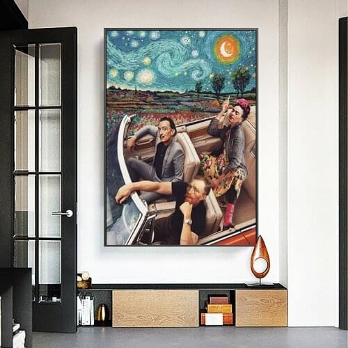 Humor Funny Art Poster Van Gogh Classical Works Starry Sky Canvas Painting Figure Picture Frameless Wall Art Home Room Decor